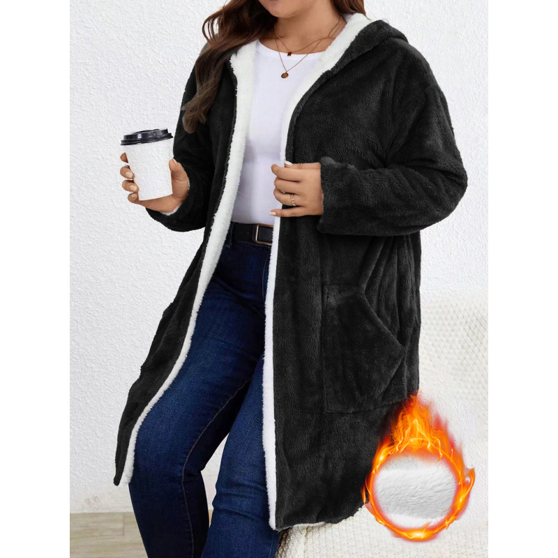 Longline Cardigan Knit - Plus Size Dames Fuzzy Fleece Lange