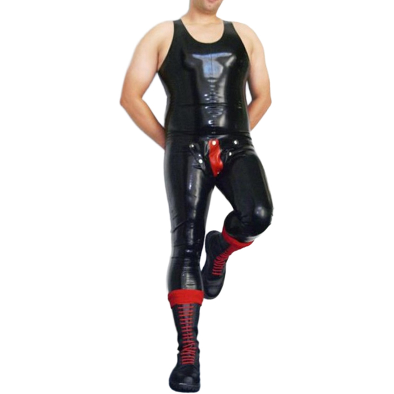 Sleeveless Jumpsuit - Zwart En Rood Sexy Mouwloos Latex