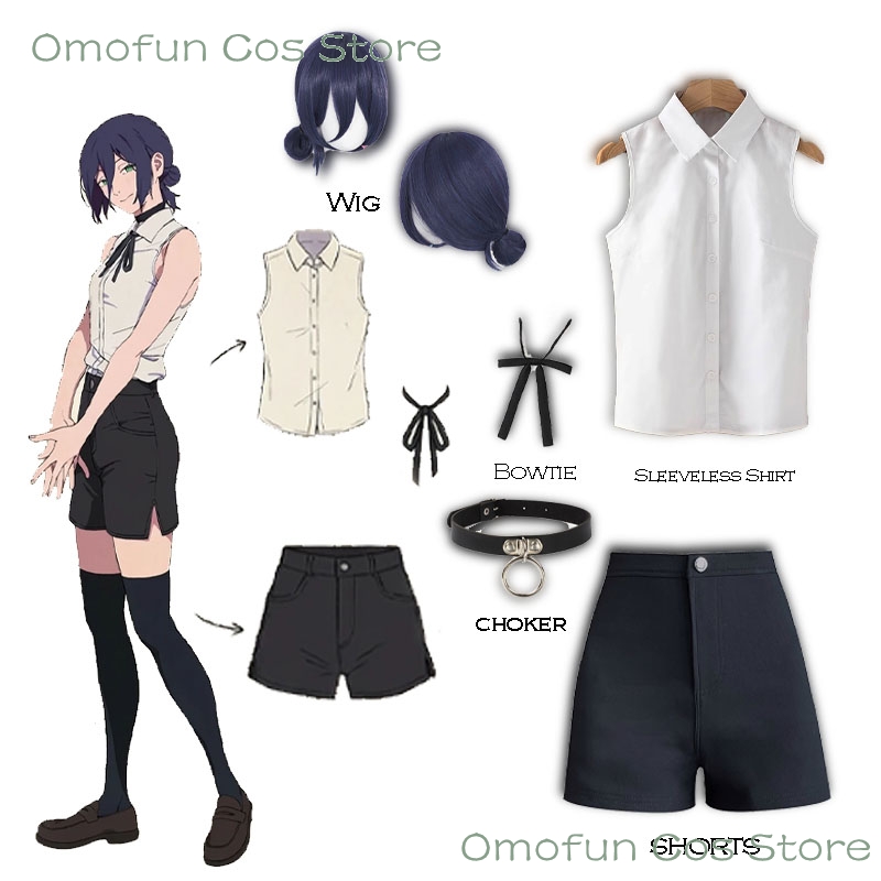 Sleeveless Jumpsuit - Reze Cosplay Kostuum Mouwloos Shirt Pruik