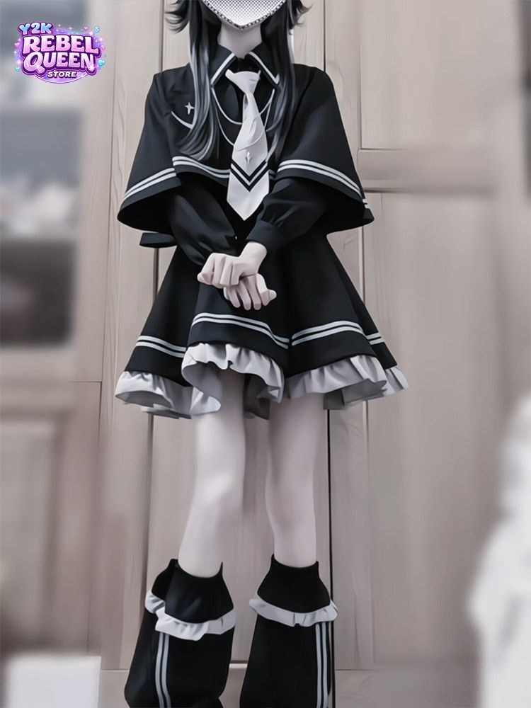 Ruched Dress Mini - Gotische elegante Lolita-jurk voor dames, capelet,