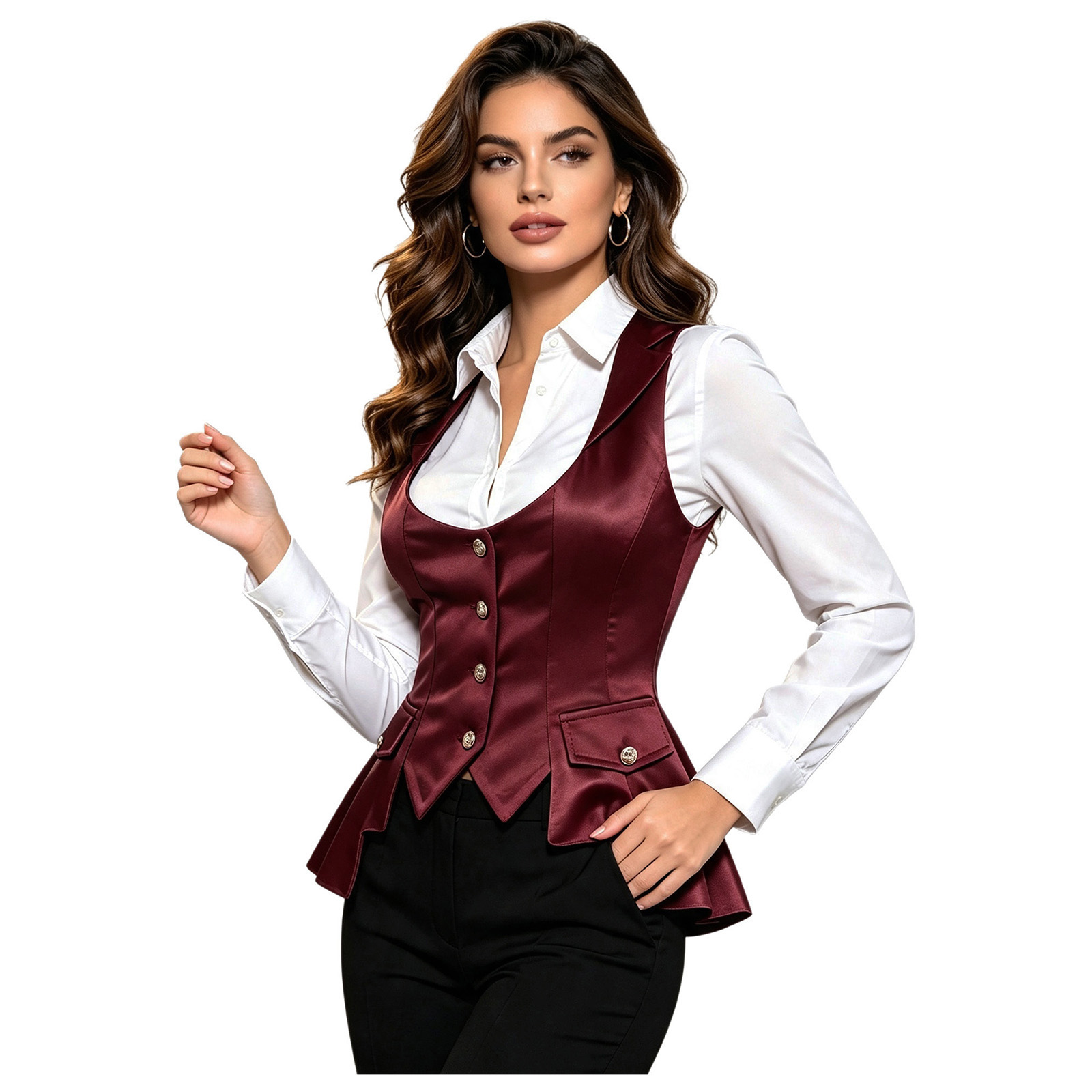 Women'S Fashion Victorian - Dames Victoriaans satijnen vest top, mouwloos,